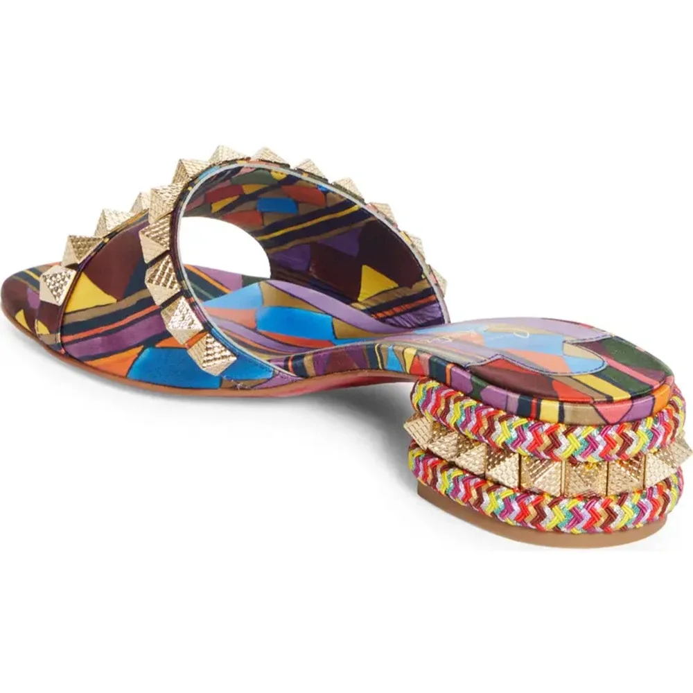 Christian Louboutin Pyramule 30 Multicolor Gold Stud Block Heel Mule Sandal 39